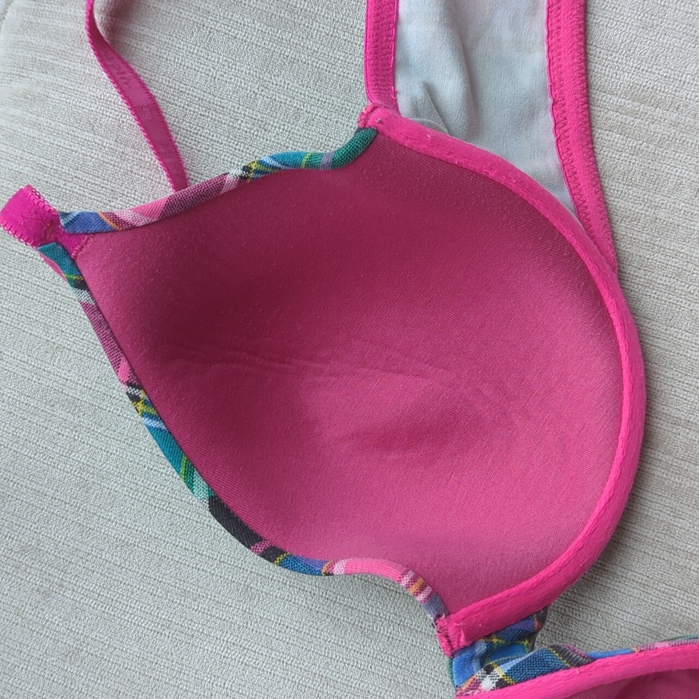 Victoria's Secret Underwire Lined Perfect Coverage Plaid Bra 36C Pink Green - Picture 13 of 16